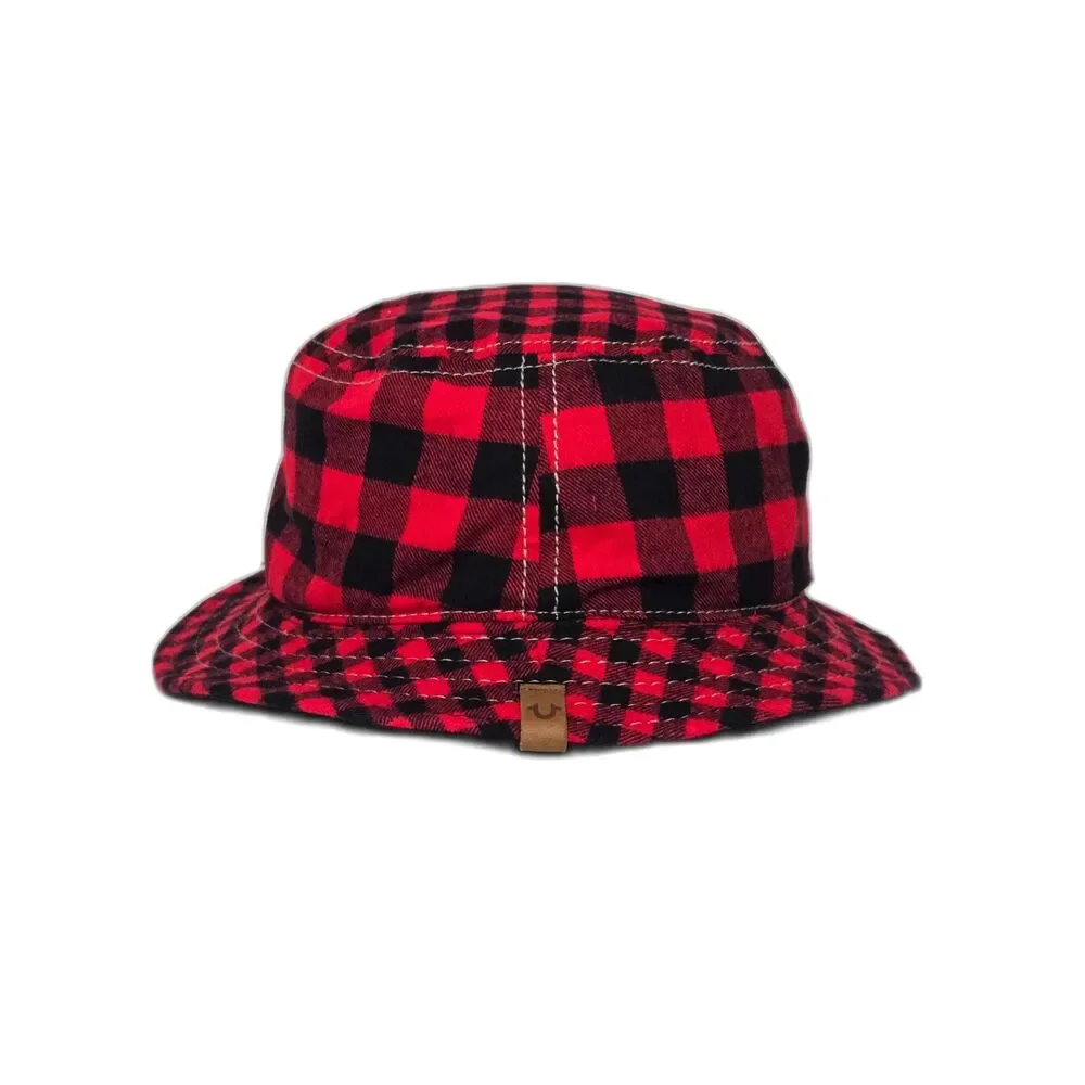 True Religion Buffalo Plaid Reversible Bucket Hat | Unisex OSFM | Red Black